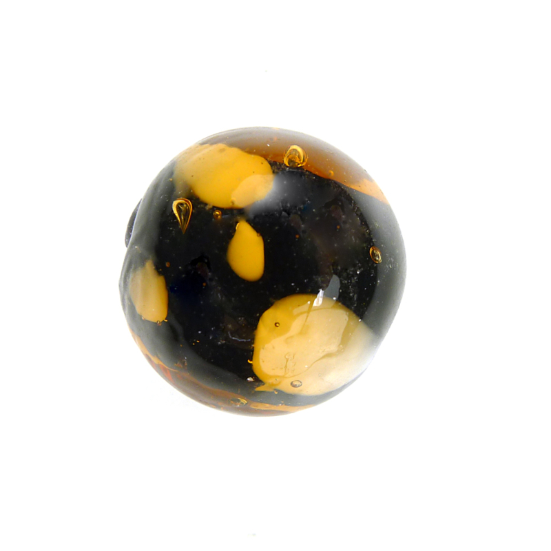 1 Stk. Lampwork Perle rund gemustert schwarz/gelb 14 mm