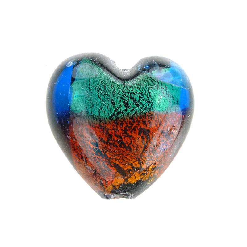 1 Stk. Lampwork Perle Herz grün/rot 18 x 18 x 11 mm