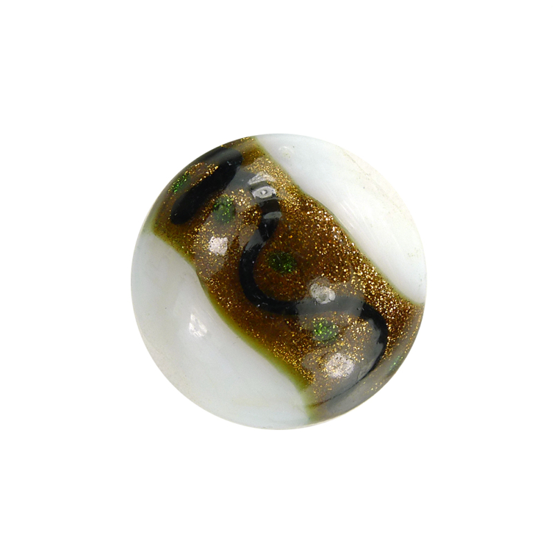 1 Stk. Lampwork Perle flach mit Goldsand weiß/schwarz 20 x 10 mm