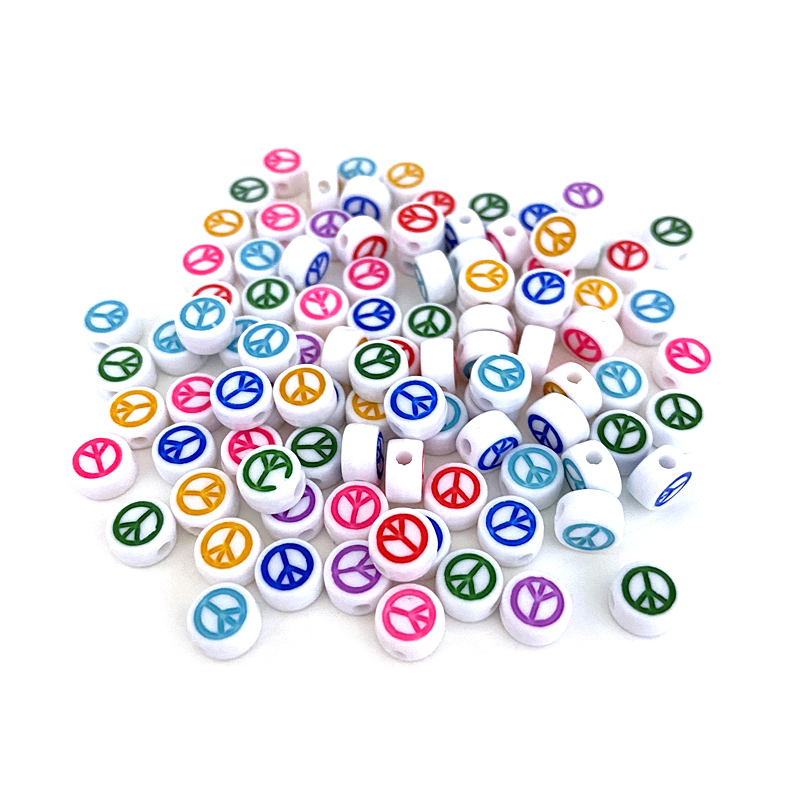 15 Stk. Peace Perlen Mix aus Acryl / Multicolour-weiß