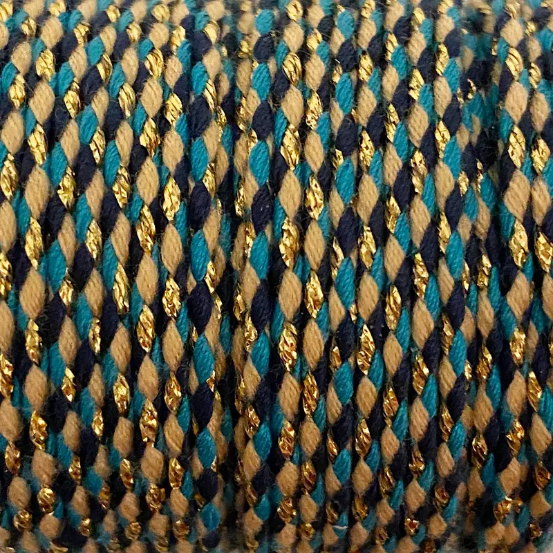 Geflochtene Kordel Ø 2mm / Gold-dunkelblau / 1m