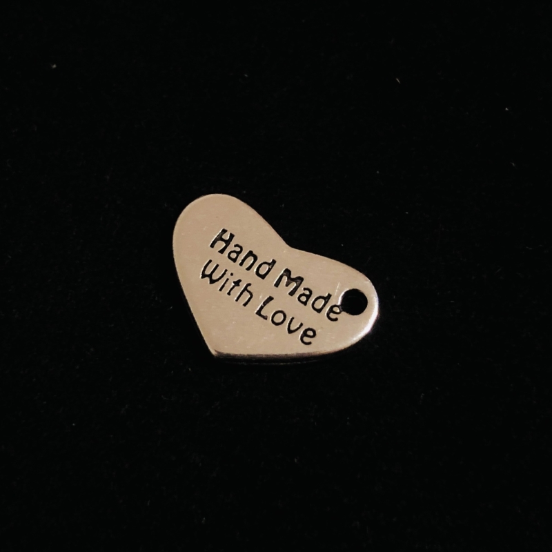 Anhänger Metall DQ Herz "Hand Made with Love" Silber