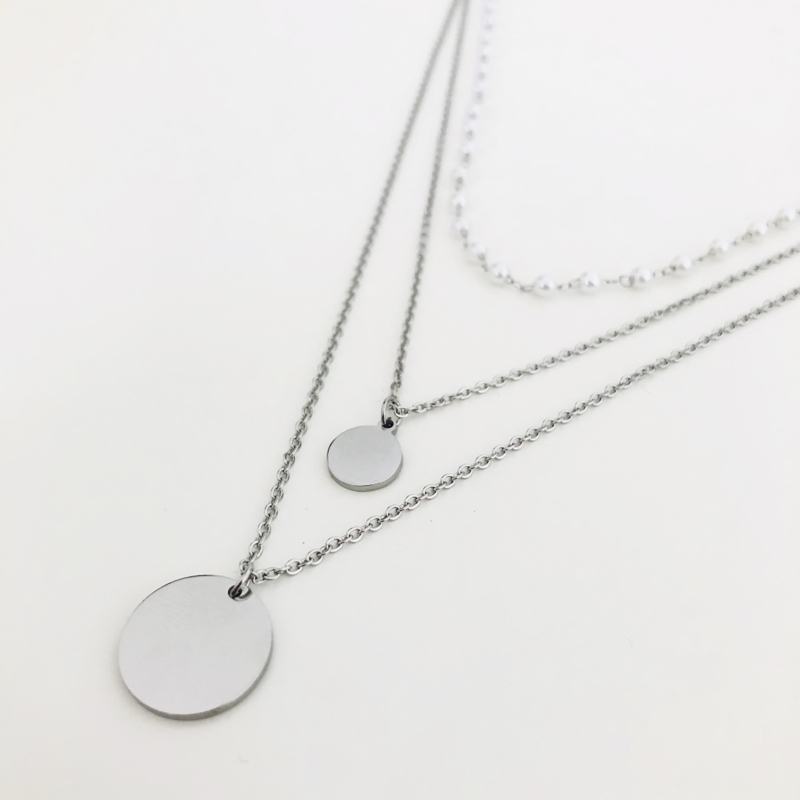 Stainless Steel - Kettenset Coin "Pearl" / Silber