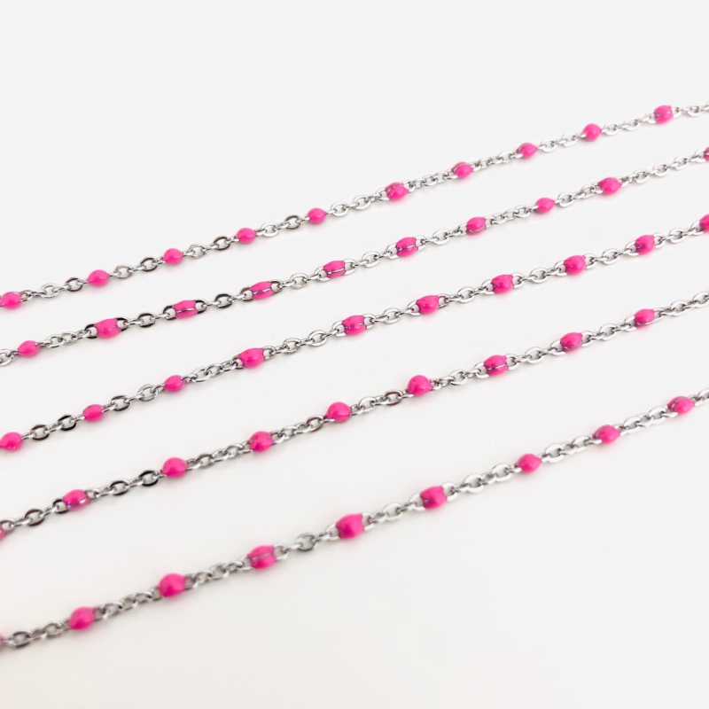 1m Edelstahl Kette 1mm - pink-silber