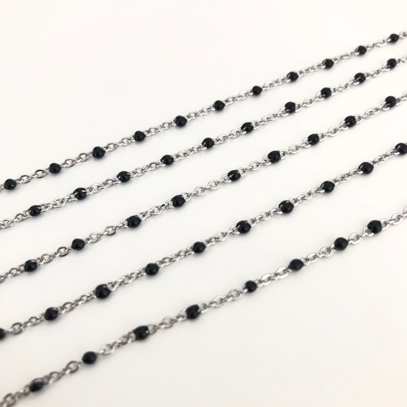 1m Edelstahl Kette 1mm - schwarz-silber