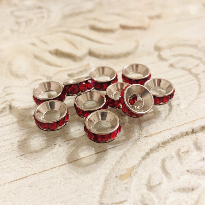 Strass Rondell silber/rot 10 x 4 mm