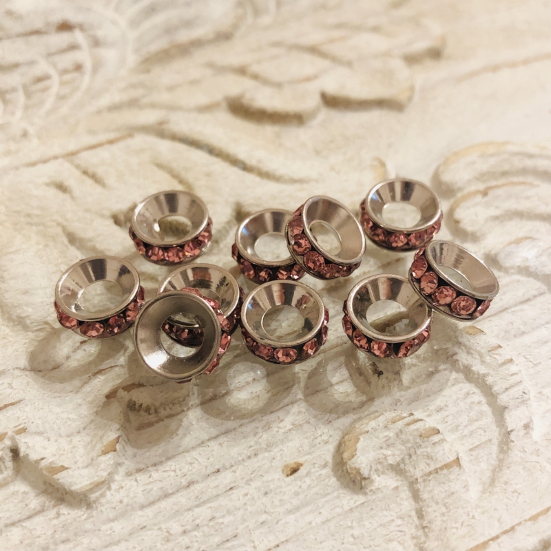 Strass Rondell silber/rosa 10 x 4 mm