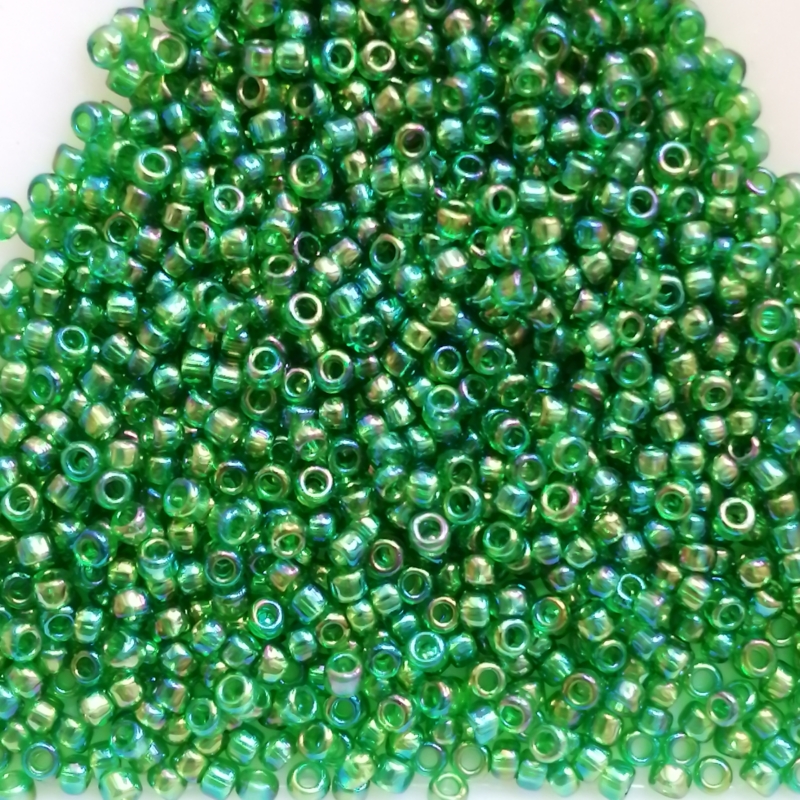 Toho Rocailles 15/0 - 1,5 mm - 5g - Farbe: 167B Transparent Rainbow Grass Green