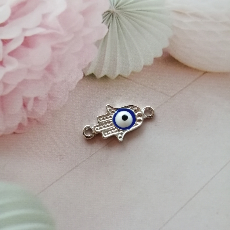 Anhänger Metall DQ Zwischenstück Hamsa Hand Nazar Auge dk blau Silber