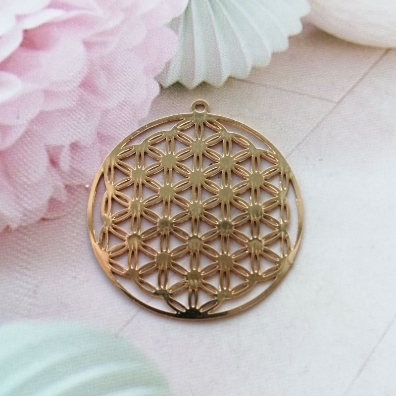 Anhänger Metall DQ Blume des Lebens groß flach Rosegold