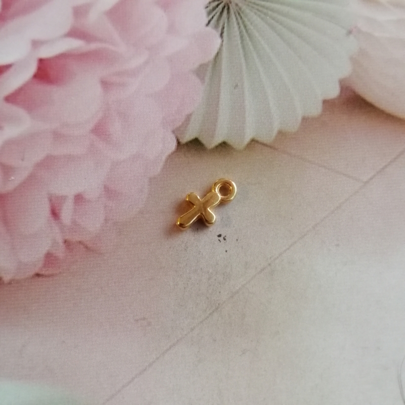 Anhänger Metall DQ Kreuz mini Gold