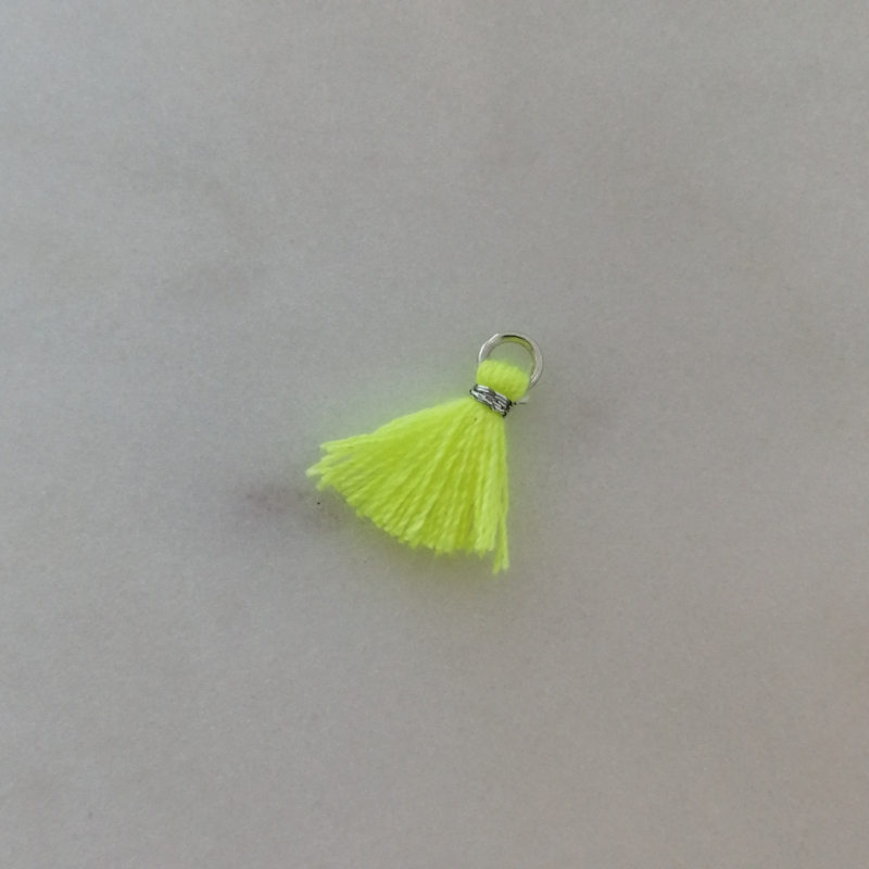 Mini Quaste 1cm Silber / Neon gelb