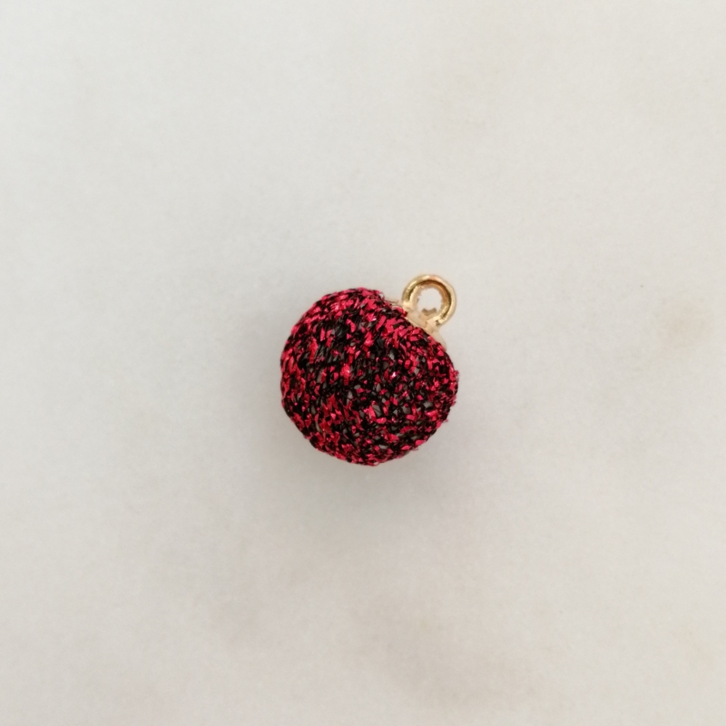 Glitzer Pompom Anhänger 12x10mm Gold / Rot