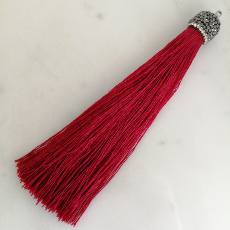 Strass Quaste 11,5cm Dunkelrot