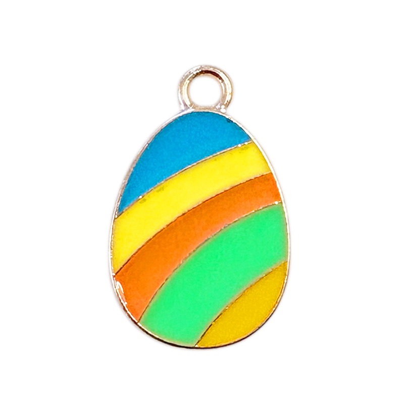 Metall Anhänger Osterei Regenbogen Wellen 22x14mm / Gold-Multicolor