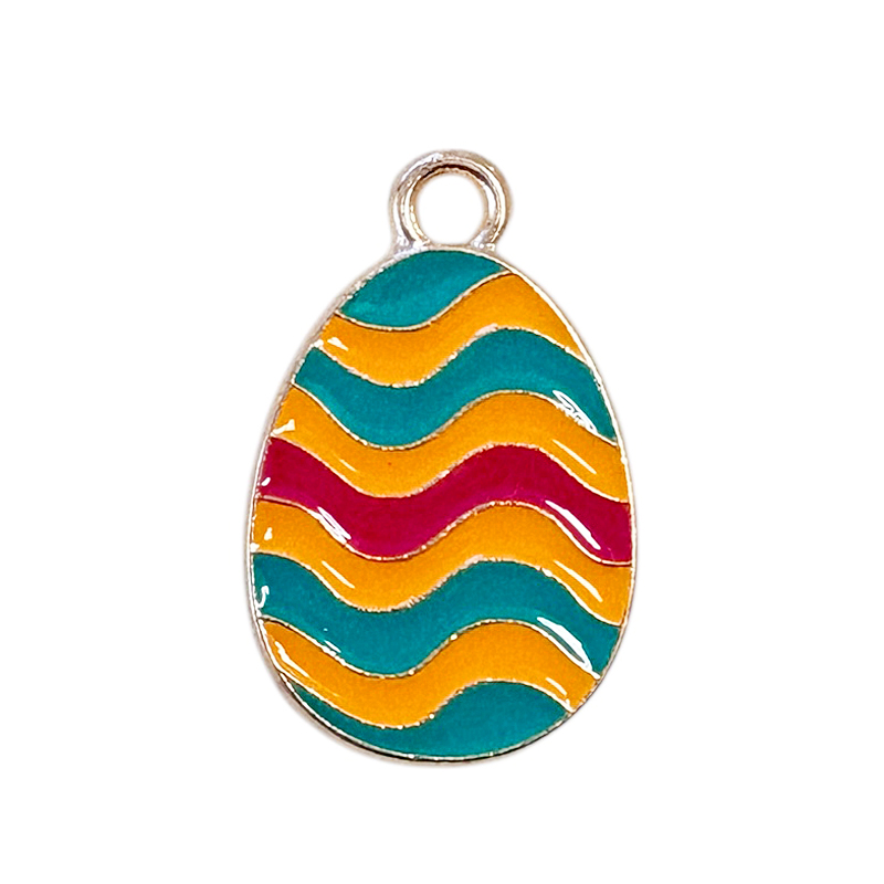 Metall Anhänger Osterei Wellen 22x14mm / Gold-Multicolor