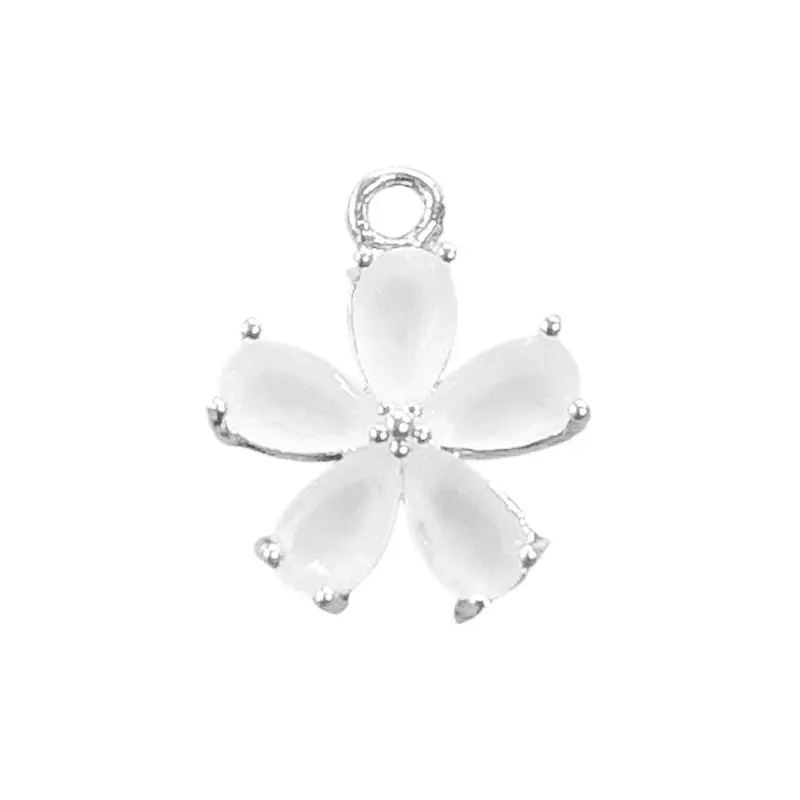 Strass Anhänger Blume 11mm / Milchglas-Silber