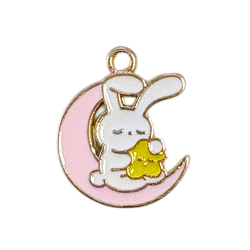 Metall Anhänger Traumhase Mondzauber 18x15mm / Gold-weiß-rosa-gelb