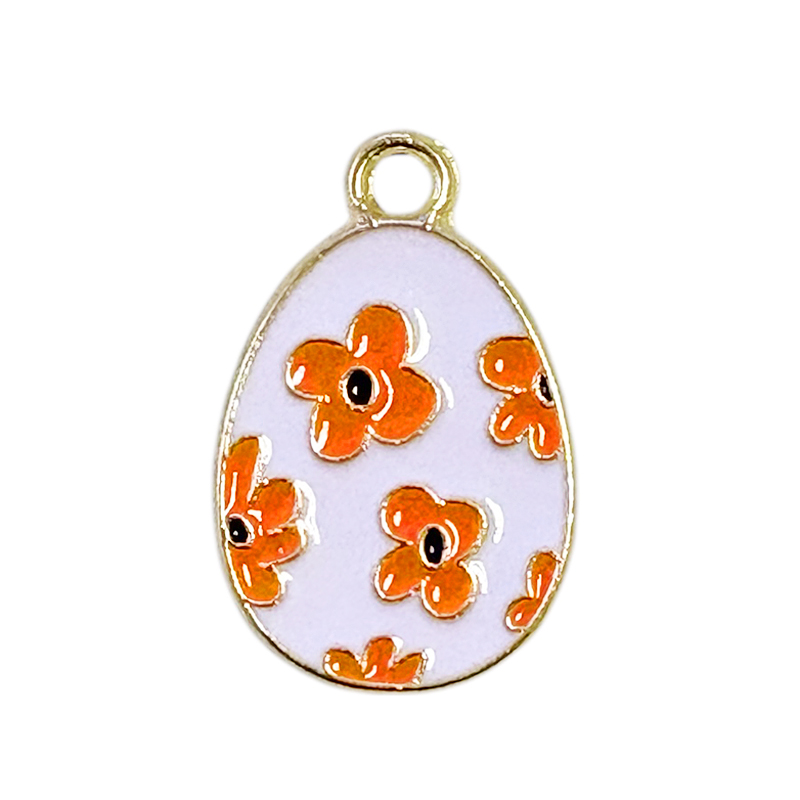 Metall Anhänger Osterei Blumen 22x14mm / Gold-blasslila-orange